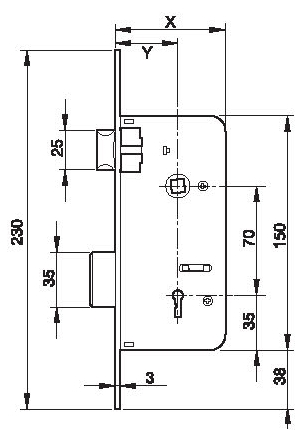Croquis cerradura Azbe mod. 752