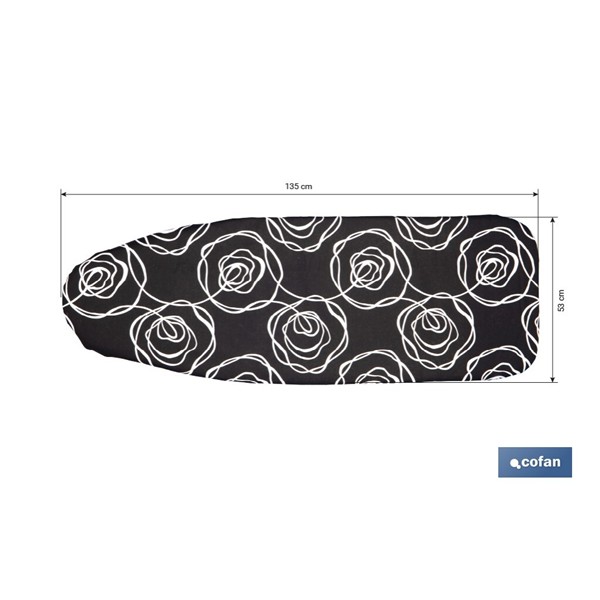 FUNDA TABLA PLANCHAR 135X53 ACOLCHADA ROSAS NEGRAS COFAN