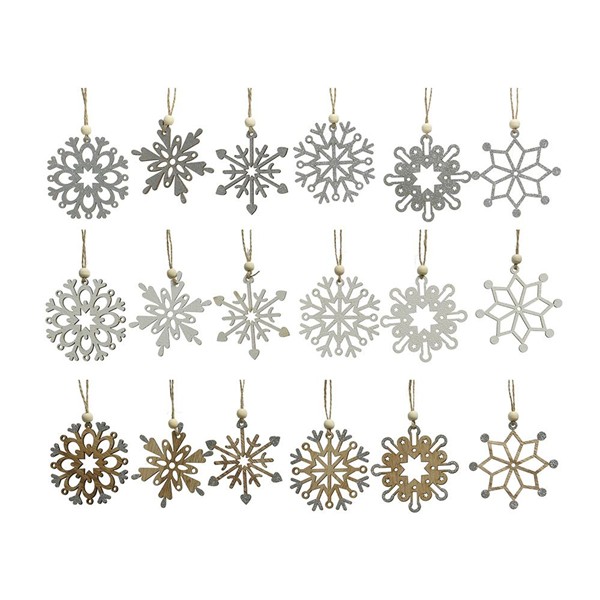 ADORNO DE MADERA PARA &Aacute;RBOL DE NAVIDAD, COPOS DE NIEVE &Oslash;6cm, MODELOS VARIADOS