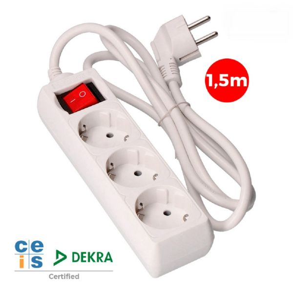 BASE 3 TOMAS CON CABLE 3X1.5 1,5m. CON INTERRUPTOR