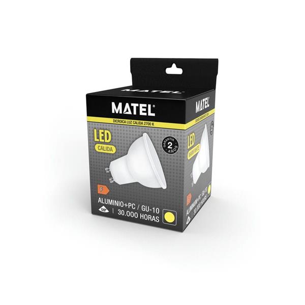 BOMBILLA DICROICA LED GU10 5W 450 LM 2700K LUZ CALIDA MATEL