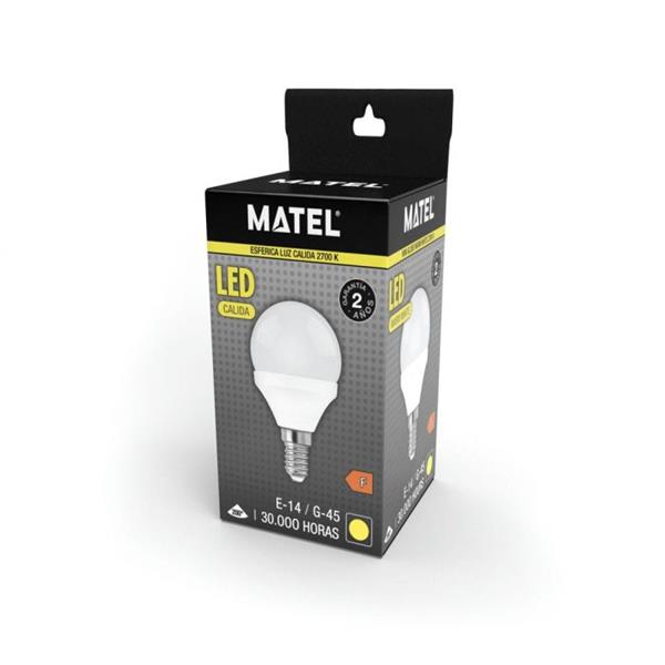 BOMBILLA ESFERICA LED E14 5W 400 Lm 3200K LUZ CALIDA