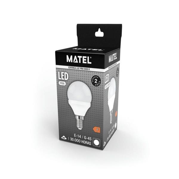 BOMBILLA ESFERICA LED E14 5W 400 LM 6400K LUZ FRIA