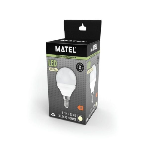 BOMBILLA ESFERICA LED E14 5W 480 LM 4200K LUZ NEUTRA