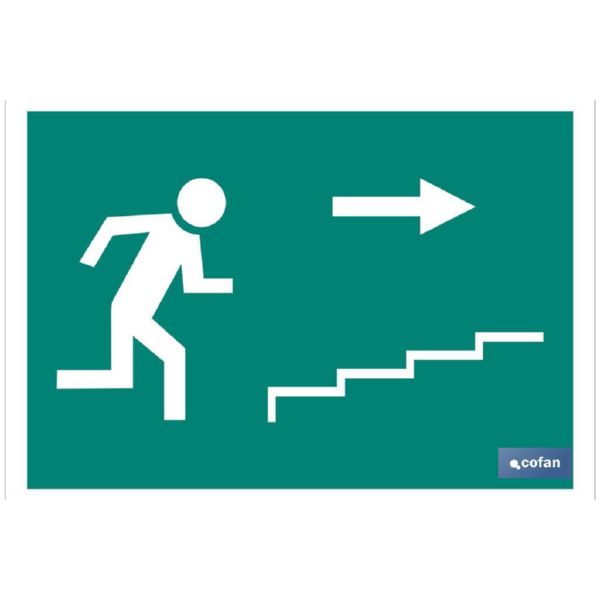 CARTEL SALIDA DERECHA SUBIR ESCALERAS 210X297 COFAN